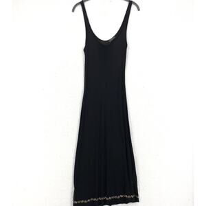 Flippa K Slip Dress Womens Medium Semi Sheer Black Scoop Neck Floral Embroidered